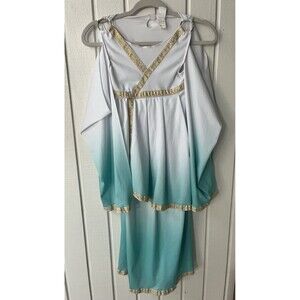 Athena Greek Goddess Kids Costume M (8-10) Dress White Ombre Blue